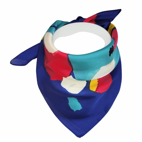❤️Elegant Bandana Square Scarf Silky Satin Soft Bright Blue Colorful Abstract❤️ - Picture 2 of 6